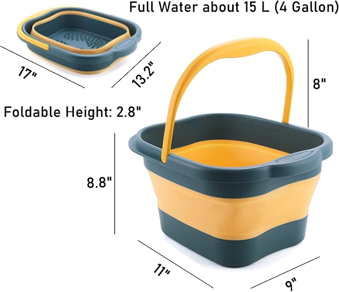Collapsible Foot Bath Basin Tub for Soaking Feet, Plastic Foldable Foot Spa Bucket Tools with Handle and Massager Acupoint for Camping Travel
