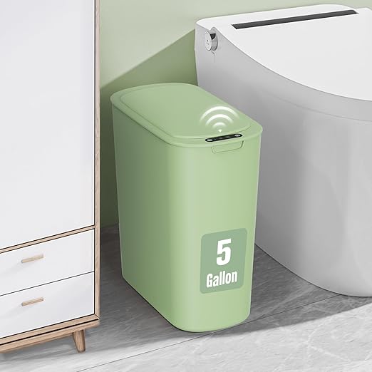 Cesun Motion Sensor Trash Can, 5 Gallon Automatic Bathroom Garbage Can with Lid, Touchless Smart Plastic Slim Wastebasket for Bathroom, Office, rv, Bedroom, Living Room, Green