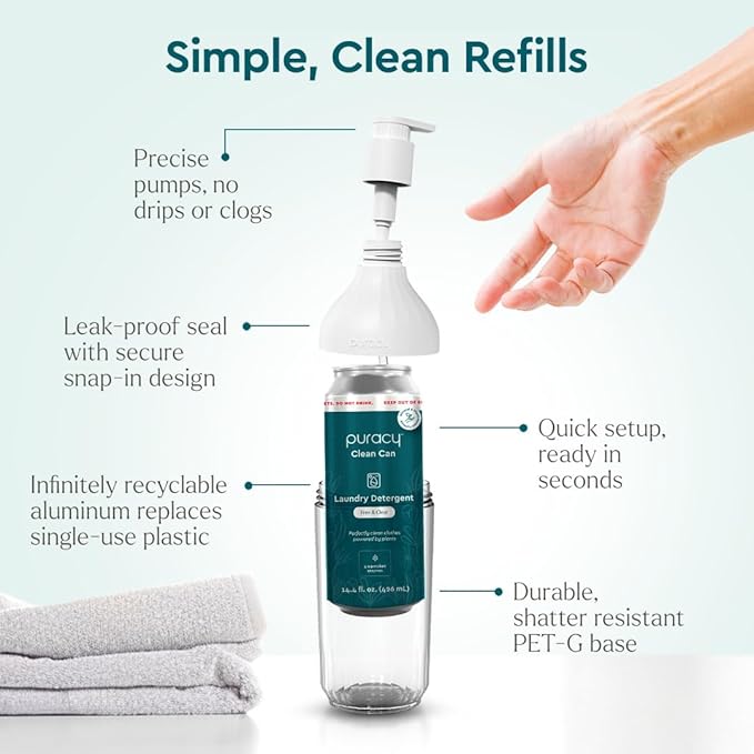 Puracy Liquid Laundry Detergent Clean Can Starter Set - Enzyme-Powered Liquid Laundry Detergent Concentrate, Natural Laundry Detergent Seen on TikTok, Non-Toxic (Free & Clear, 14.4 fl oz)