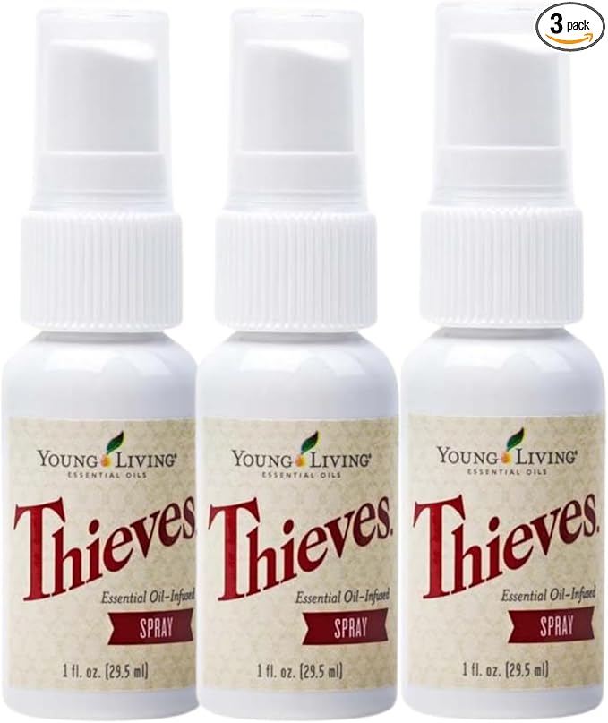 Young Living Thieves Spray | 1 oz | Portable Cleaner Spray, Formulated with Water & Alcohol, Ideal for Travel Essentials & Home; Fits in Backpack, Luggage, or Purse | 3 Pack