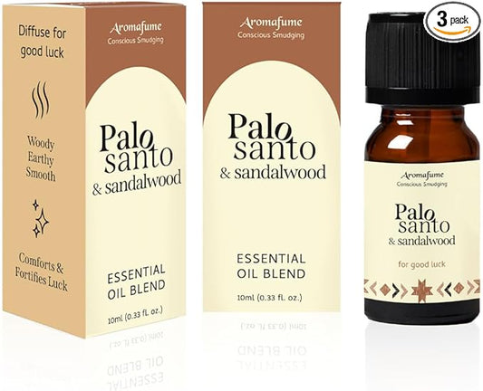 Palo Santo & Sandalwood Essential Oil Diffuser Blend by Aromafume | 3 x 10ml / 0.33 fl oz l Aromatherapy Oil for Smokeless Smudging | Natural Air fresheners for home | Spiritual Meditation Accessories