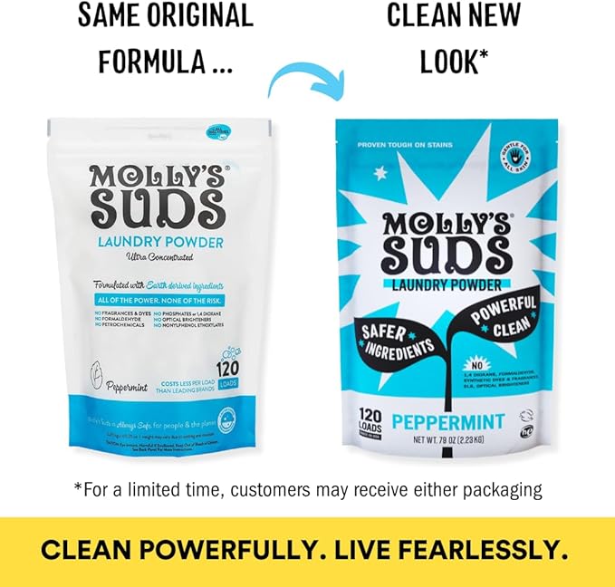 Molly's Suds Original Laundry Detergent Powder | Clean Laundry Detergent Powder for Sensitive Skin | Simple, Effective Ingredients, Stain Fighting | 240 Load (Peppermint)