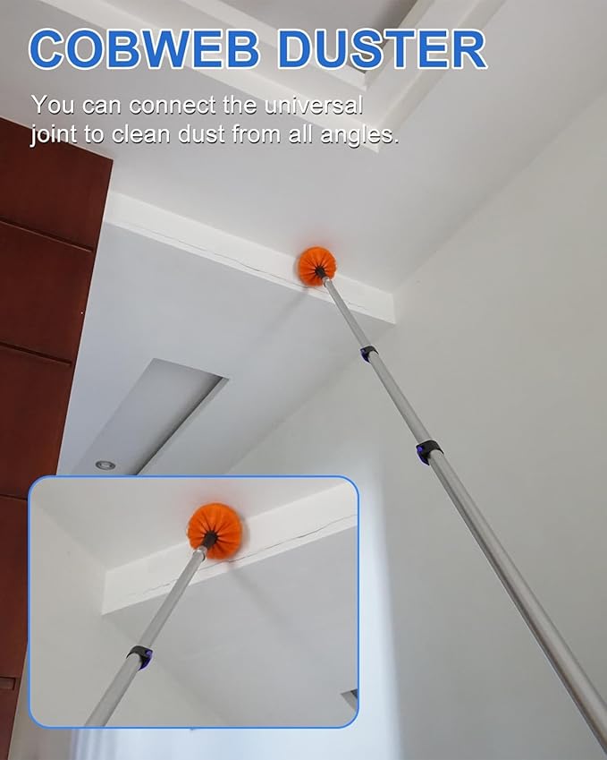 26 Foot High Reach Duster Kit with 5-19 ft Telescoping Extension Pole, High Ceiling Duster, Cobweb Duster, Window Squeegee, Feather Duster, Outdoor & Indoor Extendable Duster Cleaning Kit