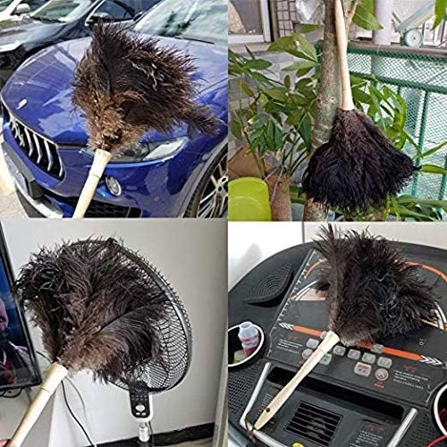 Feather Duster, Feather Dusters for Cleaning Ddzmz Fluffy Natural Genuine Ostrich Feathers with Wooden Handle Reusable Handheld Ostrich Feather Duster Cleaning Supplies, Gray and Brown(Length 16")
