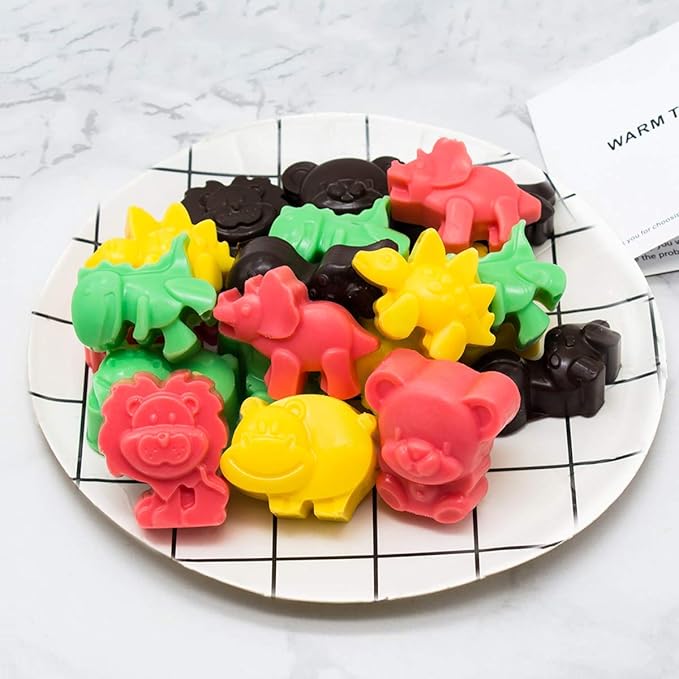 Silicone Chocolate Candy Molds Cake Moulds, Non-Stick Animal Jello Mold, Baking Mold BPA Free, Forest Theme with Different Animal Shapes, including Dinosaur, Bear, Lion and Hippo, Set of 4