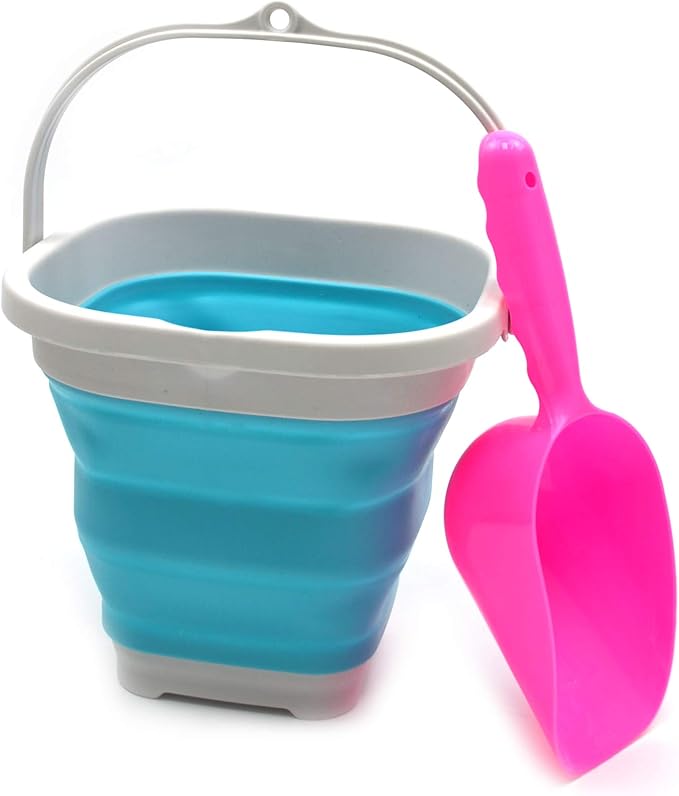 SAMMART 2.6L (0.68 Gallon) Super Mini Sqare Collapsible Plastic Bucket - Foldable Square Tub - Portable Fishing Water Pail - Space Saving Outdoor Waterpot (1, Grey/Bright Blue)