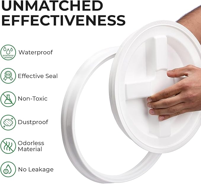 5-Gallon Blue Bucket Pail with Gamma Seal Screw on Airtight Lid, Metal Handles with Plastic Grip for Easy Carrying, Easy Stack and Store, Heavy-Duty 90MIL Extra Durable, Food Grade, BPA Free - 5 Pack