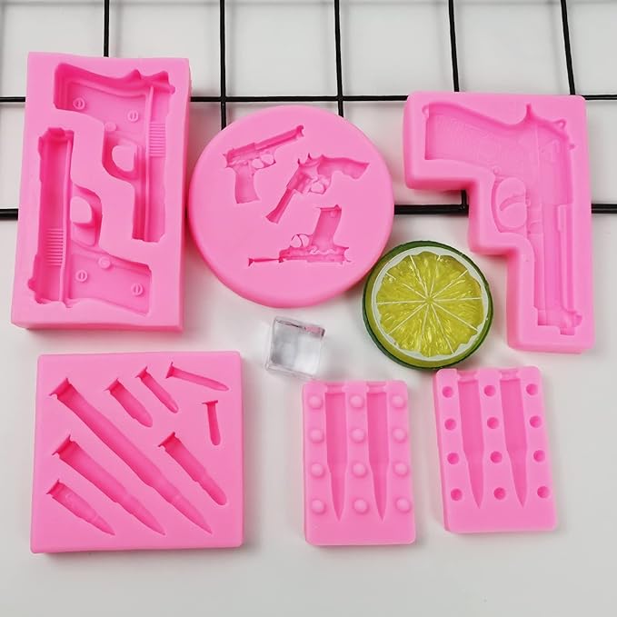 Gun Silicone Molds 3D Bullet & Pistol Shaped For Cake Decorating, Candy, Chocolate, DIY, Gummy, Desserts, Crafting, Cupcake Topper (5 Pcs)