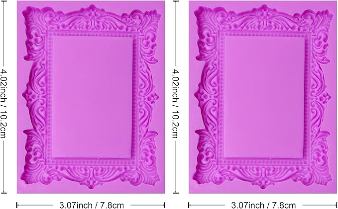 Baroque Photo Frame Fondant Silicone Molds, 3D Picture Mirror Frame Cake Decoration Molds for Chocolate Candy Sugar Craft Gum Paste Cookies Resin Clay Set of 2