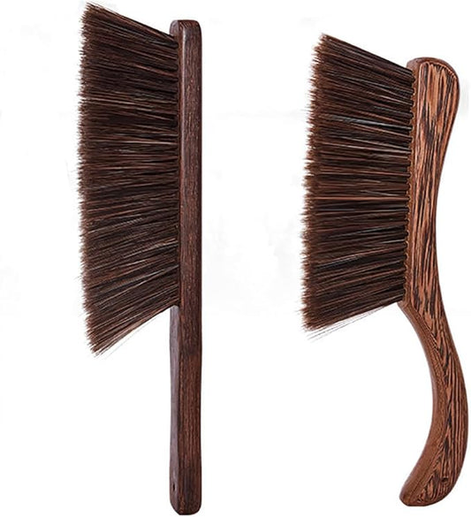 2PCS Hand Broom Cleaning Brushes-Soft Bristles Dusting Brush for Cleaning Car/Bed/Couch/Draft/Garden/Furniture/Clothes,Wooden Handle(Brown)