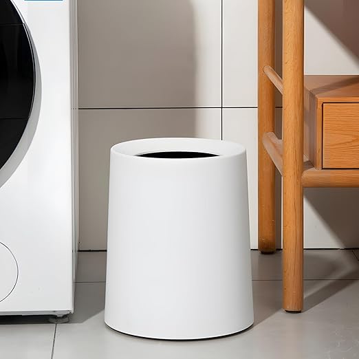 2 Pack Round Modern Trash Can Bedroom, 3Gal/12L Bathroom Trash Can Hidden Bag, Open Top Trash Bin Round Plastic, Minimalist White Garbage Can with Inner Bucket (with 2 Handles) for Kitchen Office