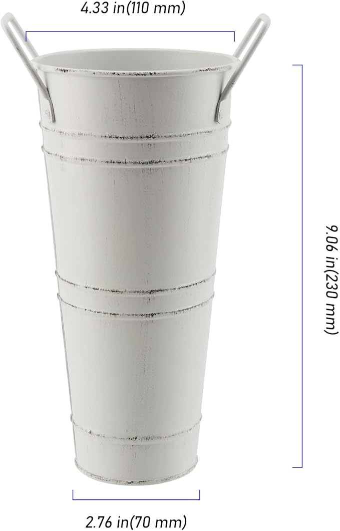 8 Pack 9 Inch Tall Galvanized French Flower Bucket, White Farmhouse Vintage Metal Vases with Handle for Flower Arrangements