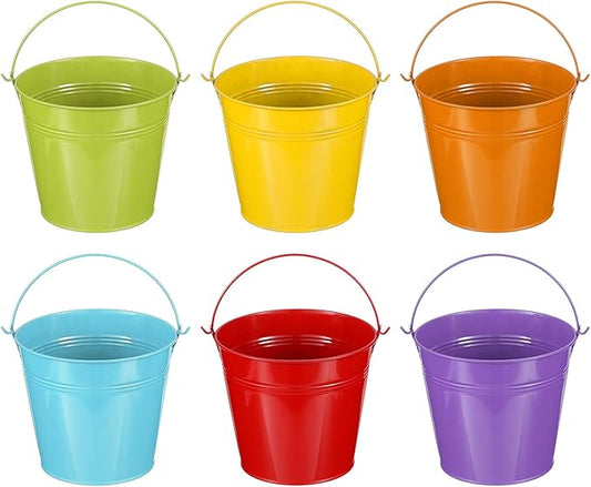 PATIKIL 6"x5" Small Metal Buckets with Handle, 6 Pcs Mini Bucket Easter Buckets, Green/Yellow/Orange/Blue/Red/Purple
