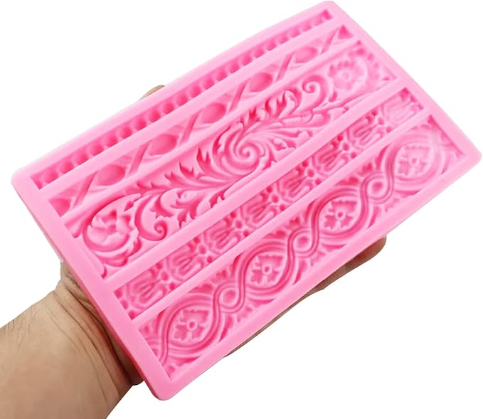 Silicone Fondant Molds, AIMEIKI 3 Pack Baroque Fondant Molds Scroll Border Lace Silicone Molds Curlicues Gum Paste Candy Chocolate Baking Molds for Cake Candy Chocolate DIY Crafts
