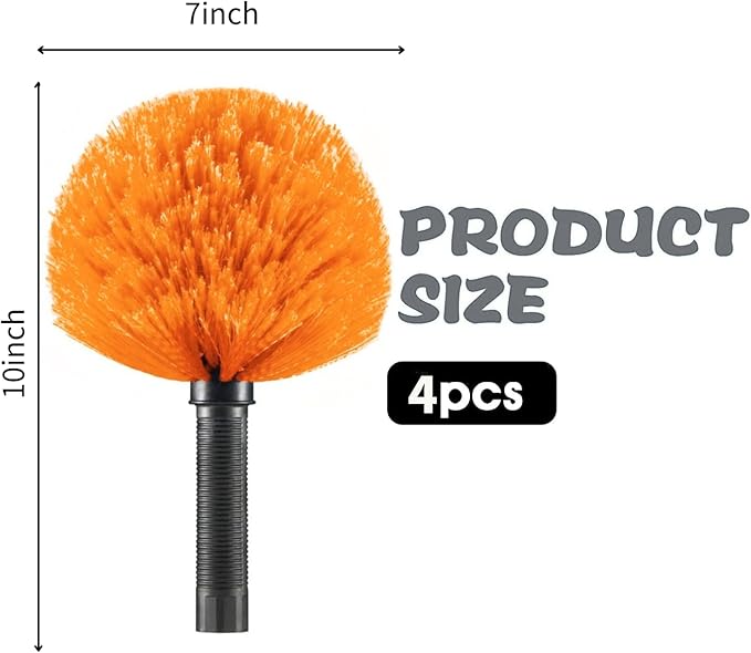 4 Pack Screw on Webster Cobweb Duster Head for Pole,Spider Web Remover Brush, Cobweb Duster Head Attachment,Fits Standard 3/4 inch Threaded Poles(4, Orange)