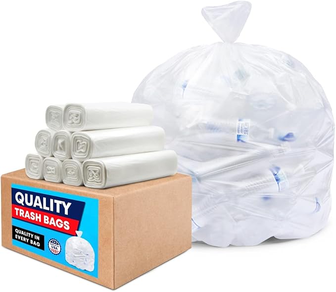 Tasker 64-65 Gallon Clear Trash Bags, Recycling Bag (Huge 120 Count) 60 Gallon Clear Extra Large Recycling Garbage Bags