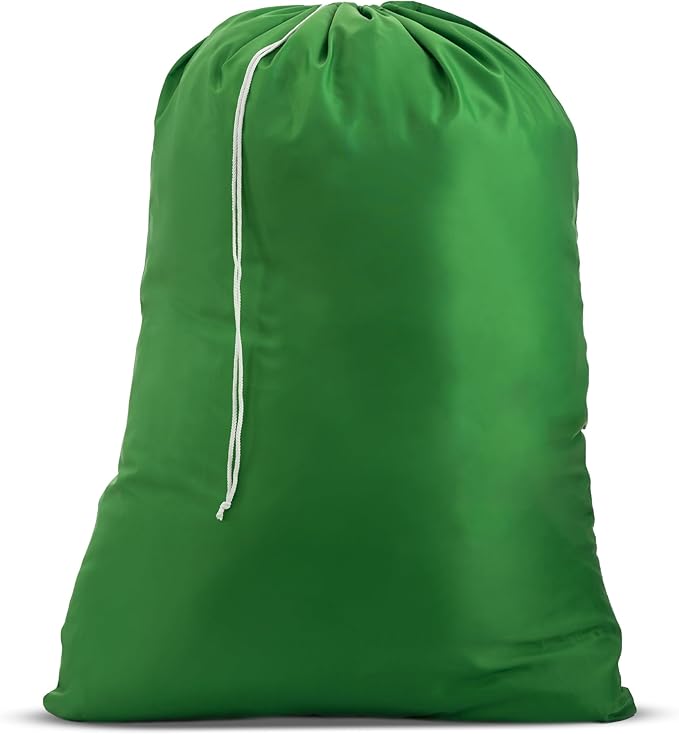 Nylon Laundry Bag - Locking Drawstring Closure and Machine Washable. These Bags will Fit a Laundry Basket or Hamper and Strong Enough to Carry up to Three Loads of Clothes. (Green)