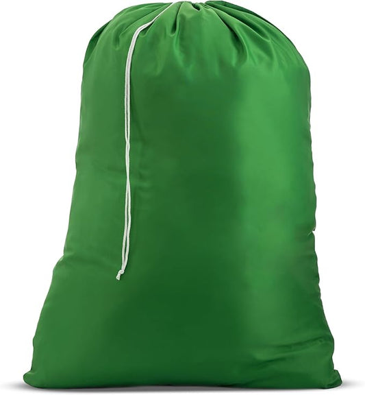 Nylon Laundry Bag - Locking Drawstring Closure and Machine Washable. These Bags will Fit a Laundry Basket or Hamper and Strong Enough to Carry up to Three Loads of Clothes. (Green)