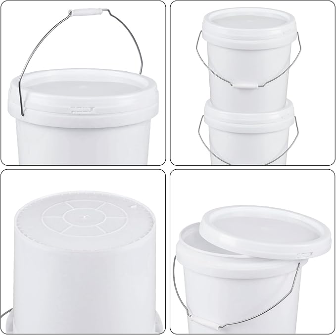 White Pails and Lids, Heavy Duty Plastic Buckets for Storage (4 Gallon, 4 Pack)