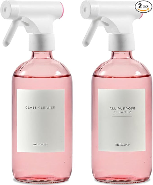 MaisoNovo Spray Bottle for Hair - 16.9 fl oz Pink x 2 with 16 Labels