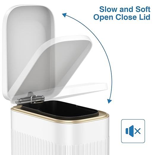 BETHEBEST Bathroom Trash Can with Lid,4 Gallon /15L Rectangular Garbage Can with Removable Inner Wastebasket,Soft Close, Step Stainless Steel Trash Can for Bathroom,Kitchen,Office(White)