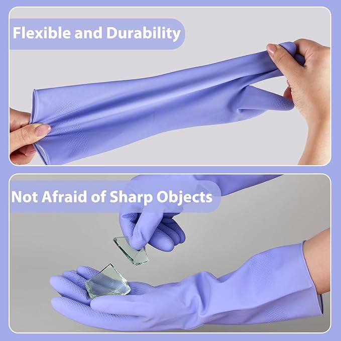 Rubber Kitchen Dishwashing Gloves - 4 Pairs Colorful Reusable Cleaning Gloves for Kitchen Washing Dishes and Household Cleaning(Large, Blue+Pink+Yellow+Red)