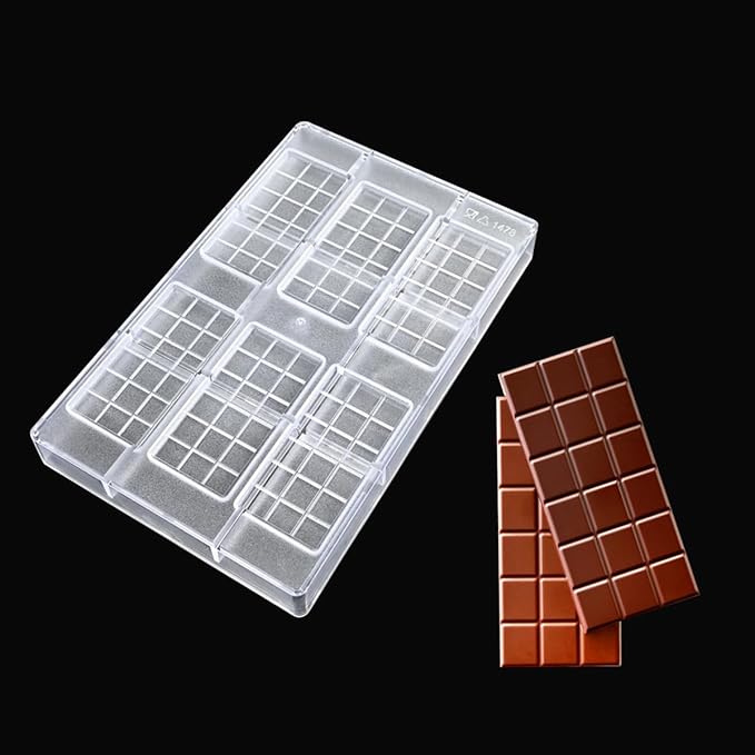 TUKE Polycarbonate Chocolate Bar Mold 6 Cavity Rectangle Premium PC Candy Molds for Baking, DIY, Home Made Chocolates - Reusable, Food-Grade, Professional Chocolate Making Mold (B_ Rectangle)