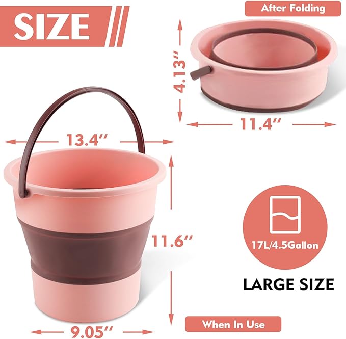 Collapsible Bucket 4.5 Gallon/17L Large Plastic Household Cleaning Mop Buckets Foldable Water Bucket for Car Wash Fishing Camping Beach (Pink-Large)