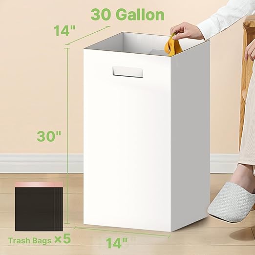 Extra Strong Corrugated Cardboard Disposable Trash Cans, 4 Pack Reuseable and Disposeable Extra Large Trash Cans, 30 Gallon (30" H x 14" W x 14" D), Recycled Garbage Can and Recycling Bins, White