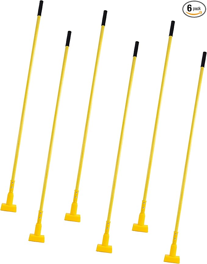 Matthew Cleaning Commercial Quick-Change Fiberglass Mop Handle for Floor Cleaning Heavy Duty Mop Stick Replacement 60inch Jaw Clamp-Style Wet Mop Gripper Holder Handle 6 Packs