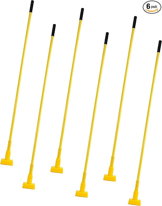Matthew Cleaning Commercial Quick-Change Fiberglass Mop Handle for Floor Cleaning Heavy Duty Mop Stick Replacement 60inch Jaw Clamp-Style Wet Mop Gripper Holder Handle 6 Packs