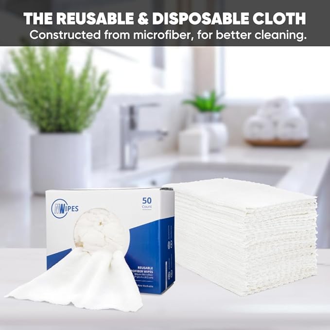 Microfiber Rags in A Box (400 Count) - Mwipes - 10" x 12" Reusable Wipes for Cleaning - Edgeless Terry Towels, Shop Rags, Wash, Dust, Disposable, House, Small Cleaning Cloths (White)