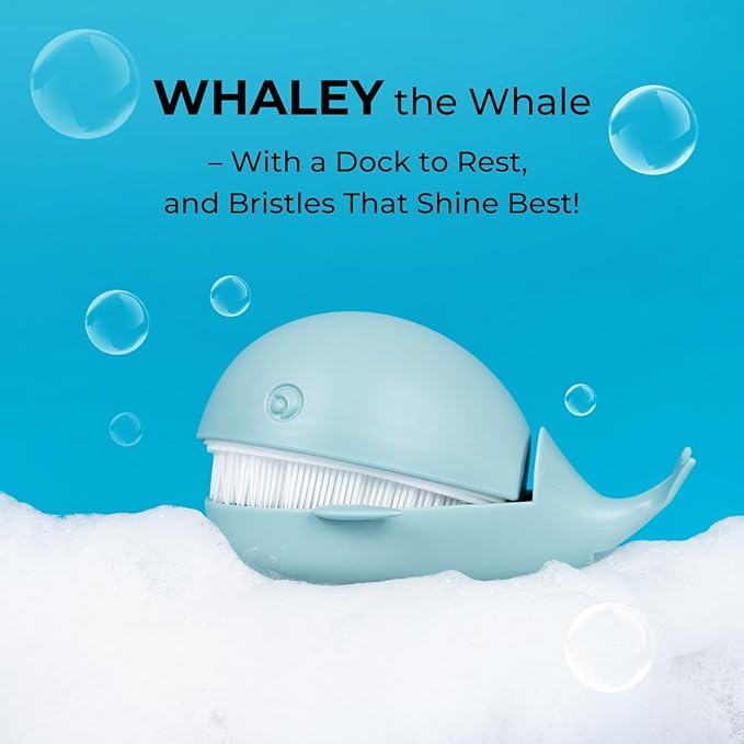 Whaley Whale Dish Brush – Cute Whale Scrub Brush for Dishes & Veggies, Palm Cleaning Brush, Funny Kitchen Gadget, Sink Accessories, Unique Gifts for Women, Housewarming or White Elephant Gifts