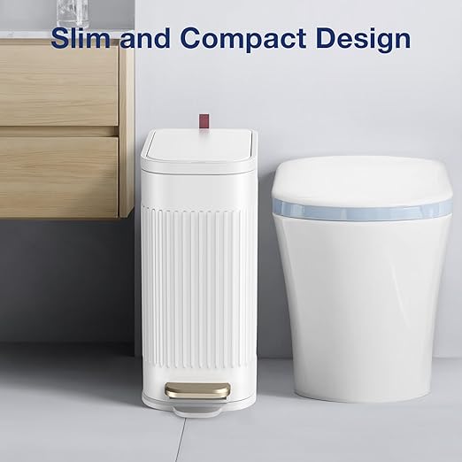 BETHEBEST Bathroom Trash Can with Lid,Soft Close,Step Pedal,4 Gallon/15Liter Small Gargebe Can with Removable Inner Bucket,Stainless Steel Trash Can for Bathroom,Office,Bedroom(White)