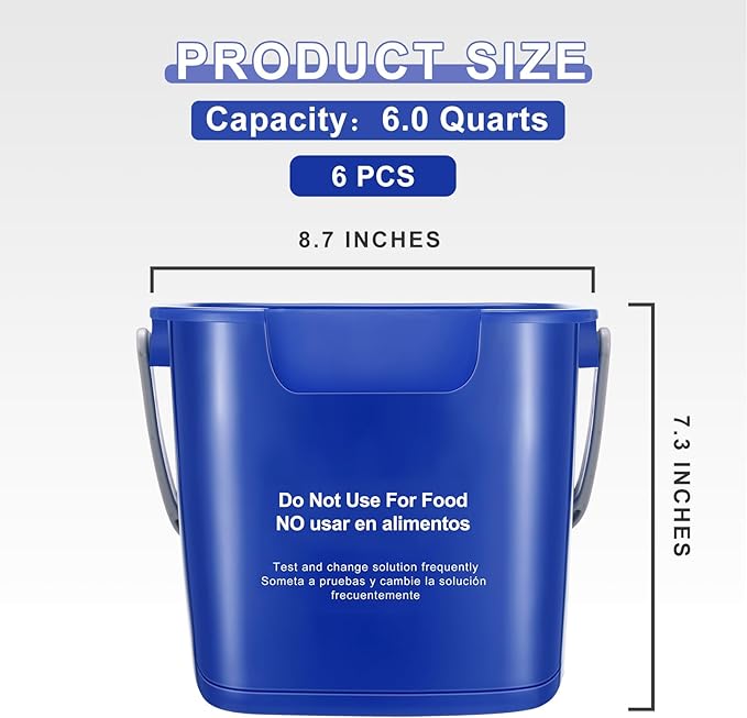 Roshtia 6 Pcs 6 Quart Cleaning Bucket Small Sanitizing Square Bucket Detergent Pail for Home Commercial Restaurant Kitchen Office School (Blue)