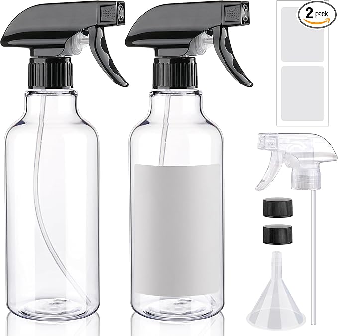 Spray Bottles 16.9oz Plastic Empty Spray Bottle for Hair Mist/Stream Spraying Heavy Duty Water Spray Bottles for Cleaning Solutions, Plants, Essential Oils 2 Pack (16.9oz)