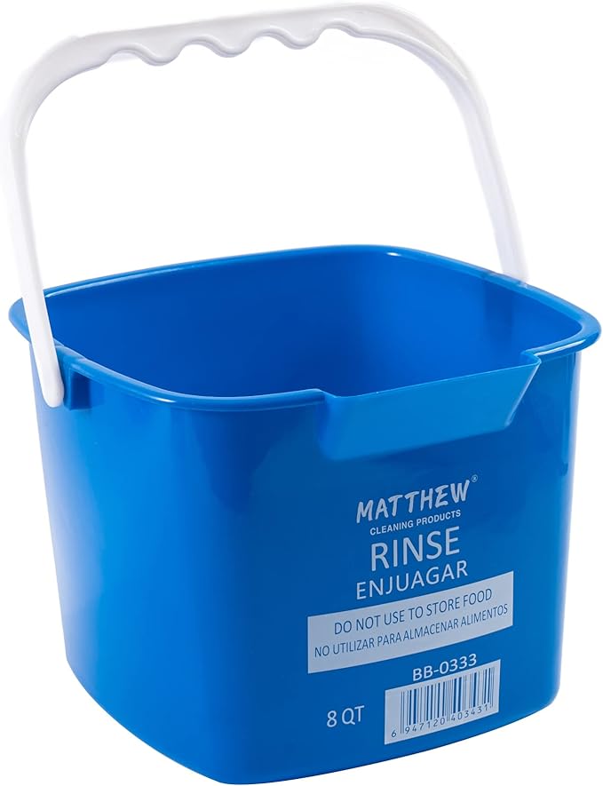 Matthew Detergent&Sanitizing Cleaning Bucket 8 Quart Plastic Pail,Set of 12 Square Containers,Built-in Spout w/Handle,Wash Rinse Sanitize Handwash Bucket for Home Office Commercial Restaurant (Blue)