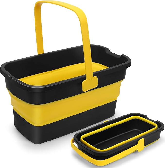 Collapsible Mop Bucket for Cleaning with Handle, Silicone Square Wash Bucket for Windows Cleaning Car Washing,Cleaning Supplies Organizer Plastic Water Bucket for Storage Household use, 3-Gallon
