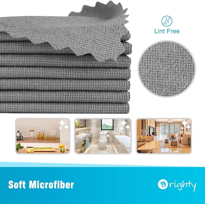 Orighty Cleaning Cloths 12x12 inch, Pack of 24, Highly Absorbent Microfiber Cleaning Supplies, Lint Free Cloths for Multiple-use, Powerful Cleaning Rags for House, Kitchen, Car Care (Grey)