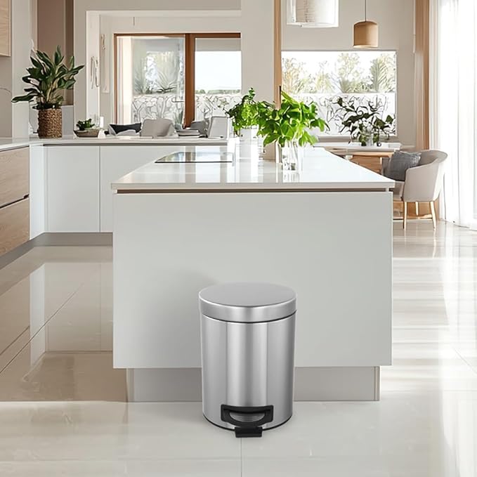Trash Can with Lid 2PC - 5Liter/1.3 Gallon Stainless Steel Trash Can with Odor Protection Kitchen Garbage cans with Soft-Close Foot Pedal for Bathroom Home Office(2pc)