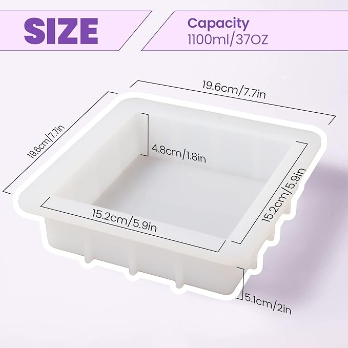 Soap Molds 6 inch Silicone Slab Mold Square DIY Handmade Loaf Mould