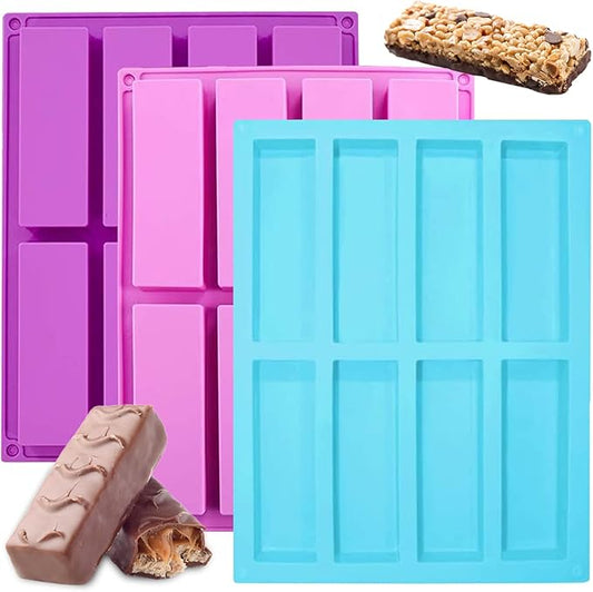 Silicone Chocolate Molds, METLUCK 3 PCS 8 Cavity Silicone Rectangle Molds Protein Bars Mold Energy Bars Candy Chocolate Molds for Muffin Cornbread Cheesecake Pudding Chocolate Dessert
