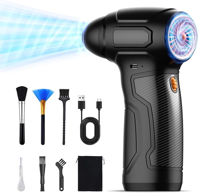 Compressed Air Duster - 200,000RPM Electric Air Duster, Canned Air Blower Alternative for PC, Keyboard, Building Toys, Campfire, Leaf, Home Cleaning (Orange)