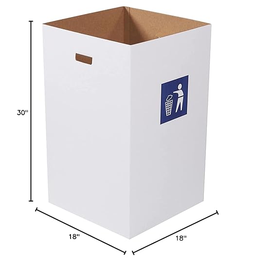 BOX USA Cardboard Trash Cans and Recycling Bins, 40 Gallon 18"L x 18"W x 30"H (10-Pack) Reusable or Disposable Pop Up Garbage Boxes Container for Party, Parties, Recycle, Outdoor Events, Heavy Duty, Waste