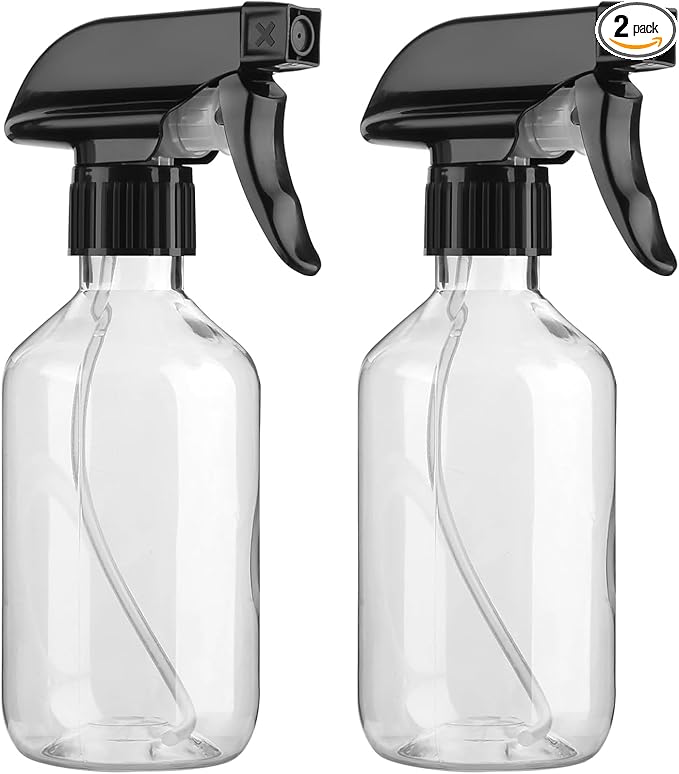 2 Pack Leakproof Spray Bottles 300ml - Adjustable Nozzle (Mist/Jet), Refillable PET Plastic for Hair, Cleaning, Plants, Travel | BPA-Free, No-Spill Design, Salon & Home Essentials (Clear)