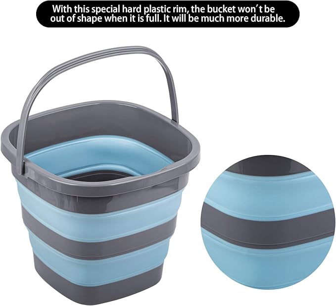 2 Pack Collapsible Plastic Bucket with 2.6 Gallon (10L) Each, Foldable Rectangular Tub for House Cleaning, Space Saving Outdoor Waterpot for Garden or Camping, Portable Fishing Water Pail