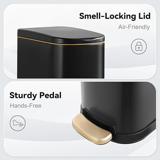 ELPHECO Bathroom Trash Can with Lid Soft Close, 3.5 Gallon / 13.5 Litre Stainless Steel Pedel Garbage Can with Removable Inner Bucket, Wastebasket for Bathroom, Office, Bedroom, Matte Black