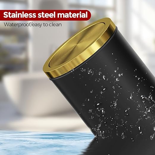 Black and Gold Bathroom Trash Can,Bathroom Trash can with Swing Lid，Small Trash Can with Flipping Lid, 4.8gal Garbage cans for Bedroom,Living Room, Guest Room,Office,Hotel(4.7gal-Black)