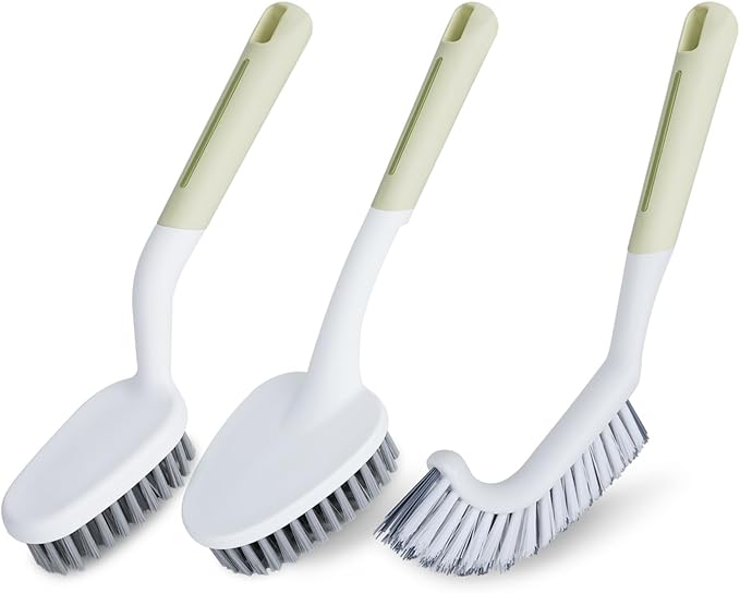 Heavy Duty Scrub Brush with Long Handle, Grout Cleaner Brush, Stiff Bristles Scrub Brushes for Cleaning Bathtub, Bathroom, Shower, Tile, Carpet, Kitchen, Sink (Green)