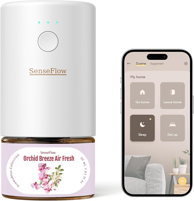 SF101S Smart Wi-Fi Waterless Ultrasonic Essential Oil Diffuser–100% Plant-Based,120-Day Natural Air Freshener & Aromatherapy scent Diffuser Covers 100㎡ for Home,Hotel-Orchid Breeze Air Fresh